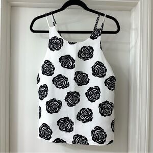 Cooper & Ella Black & White Rose Floral Pattern Double Strap Blouse, Size M